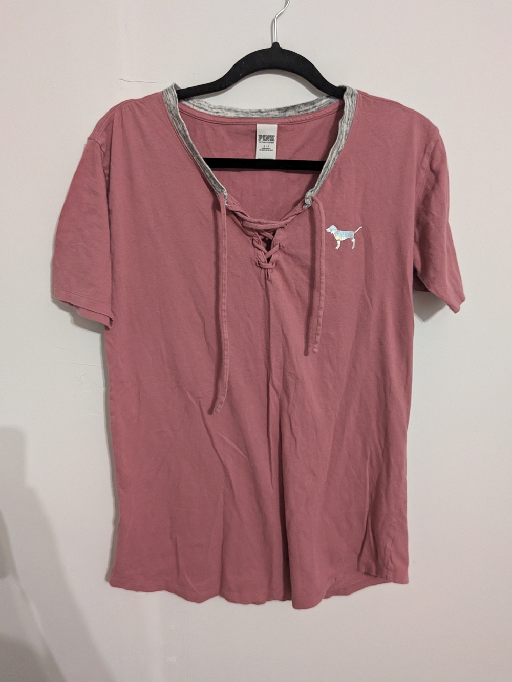 PINK Victoria's Secret Dusty Rose Lace-Up V-Neck Tee
